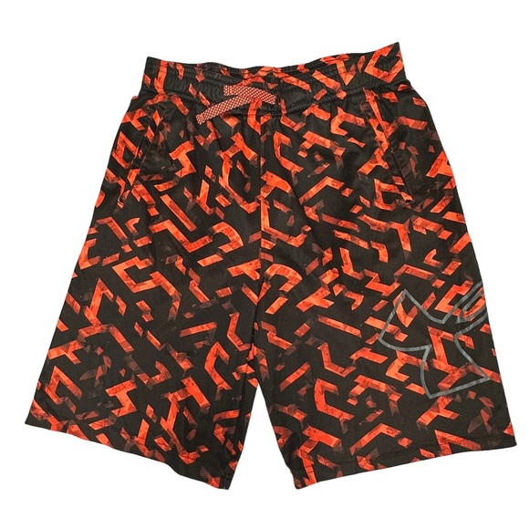 Boys Under Armour Gym/Basketball Shorts Patterned Orange/Black XL - Picture 3 of 5